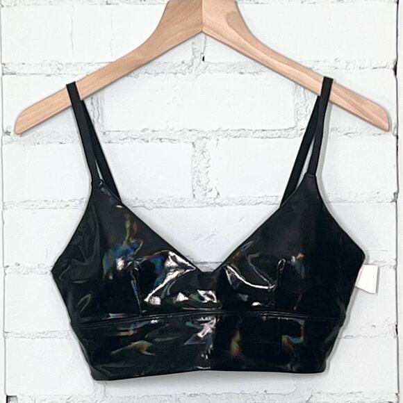 NWOT Good American Hologram Faux Leather Black Bra 1 Small - Picture 8 of 8